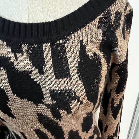 MINKPINK Leopard Print Metallic Mini Sweater Dress Size X-Small - Picture 4 of 8